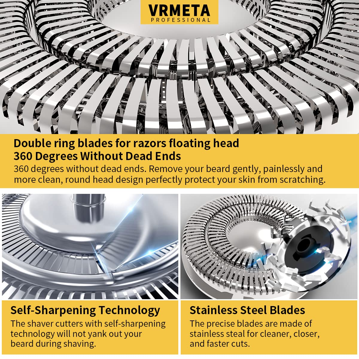 Cabezales de Repuesto para Afeitadora Eléctrica VRMETA Negro 5 Cuchillas de Acero Inoxidable Flexibles