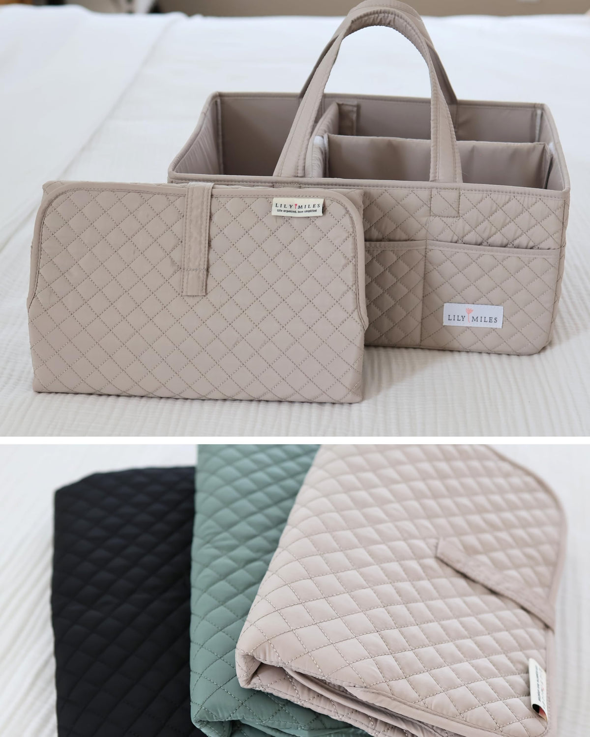 Lily Miles - Cambiador portátil para bebé, cambiador de pañales con cierres magnéticos, almohadilla de viaje para bolsa de pañales, esencial para bebé, tapete lavable e impermeable (arena suave