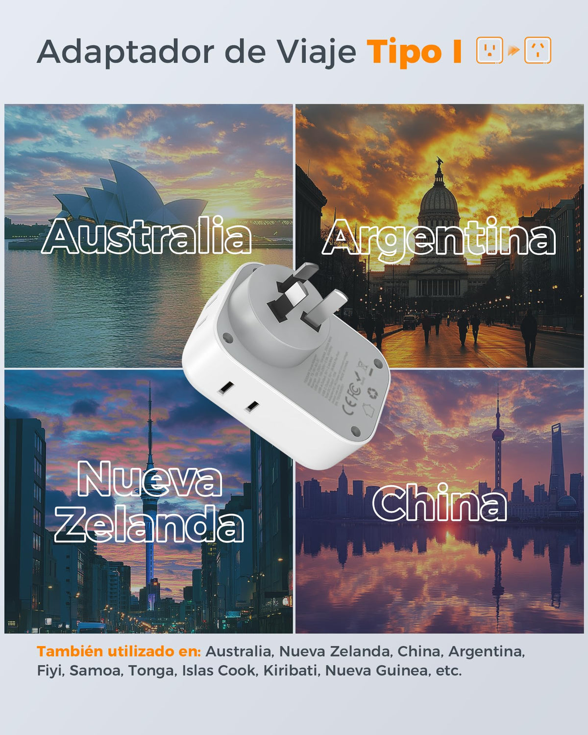 Adaptador de Corriente TESSAN Argentina Australiano Viaje