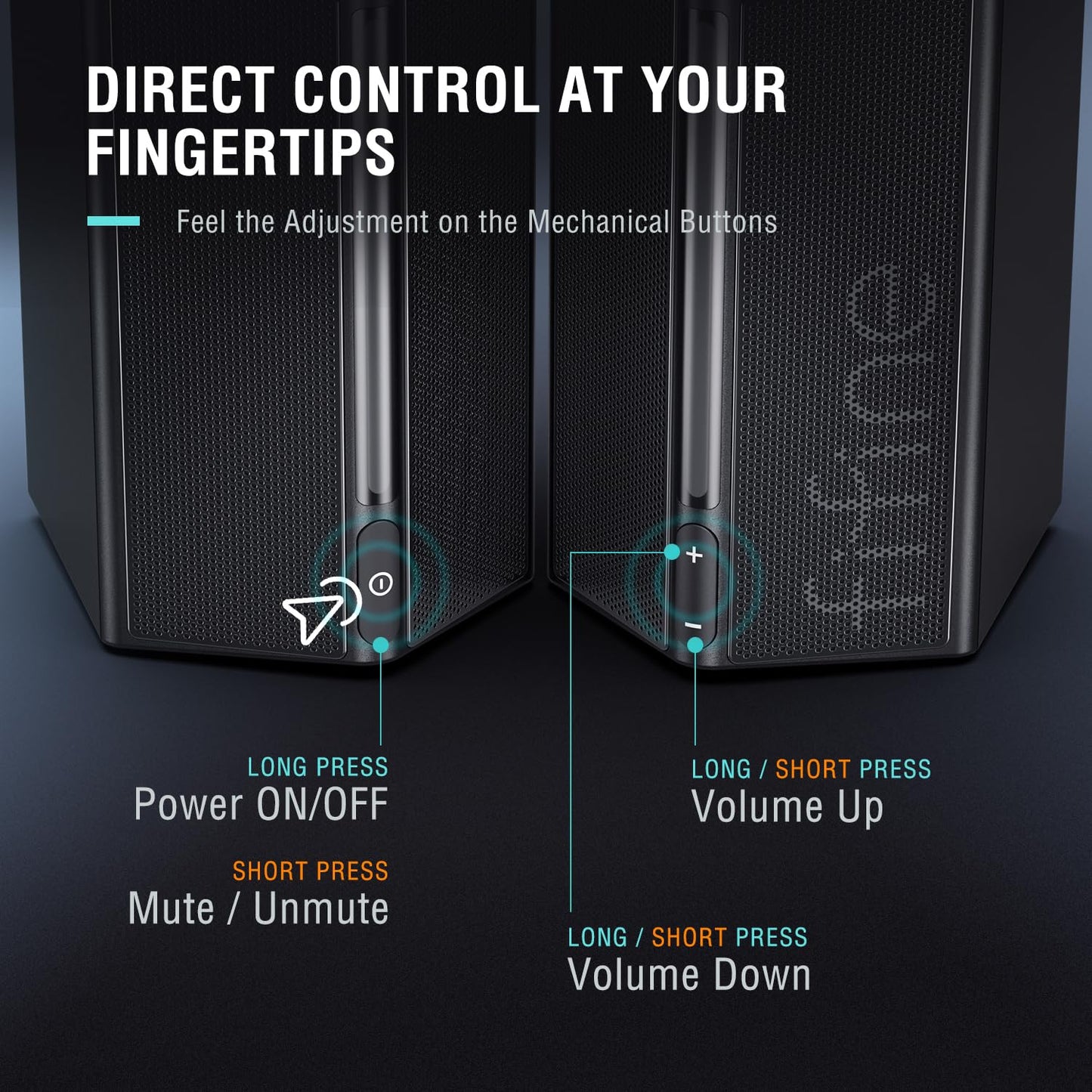 FIFINE - Altavoces de computadora de computadora con control de volumen, altavoces RGB para juegos con cable de audio auxiliar de 3,5 mm para laptop, monitor, teléfono, tablet, AmpliGame A20