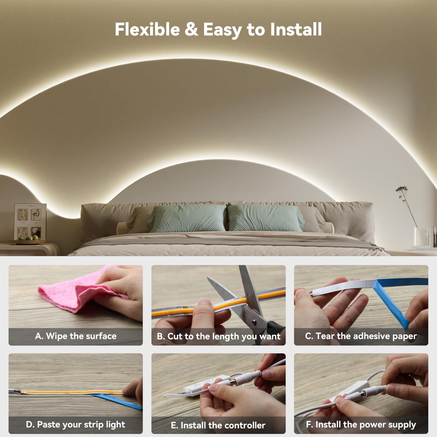 Tira de Luz LED Pautix Blanco Natural Súper Brillante Regulable para Iluminación de Bricolaje en Casa y Oficina
