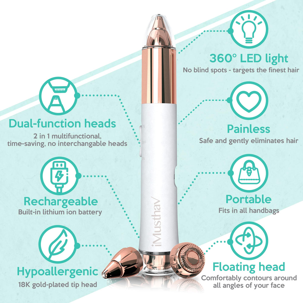 Removedor 2‑en‑1 de Vello para Cejas y Facial para Mujer, Indoloro Flawless