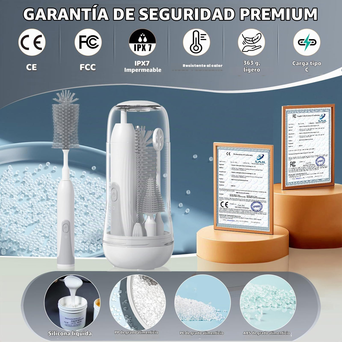 Limpiador de cepillo para polvo eléctrico para botellas con caja de