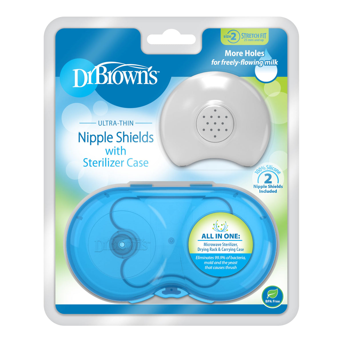 Dr. Brown's - Protectores para pezones con funda, tamaño 2-25 mm en adelante, ajuste elástico, para dificultades de pestillo, pezones planos/invertidos, protector para pezones de silicona