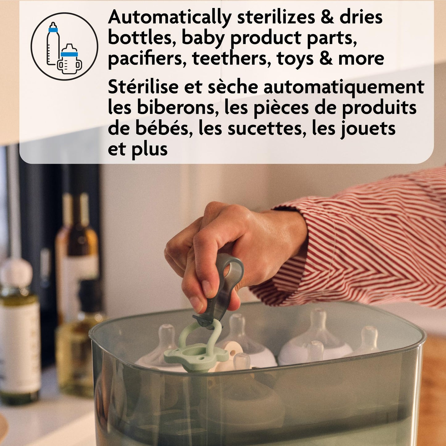 Baby Brezza - Esterilizador y secador de biberones de bebé avanzado - Máquina eléctrica de esterilización a vapor - Esterilización universal para todas las botellas: plástico + vidrio + chupetes +