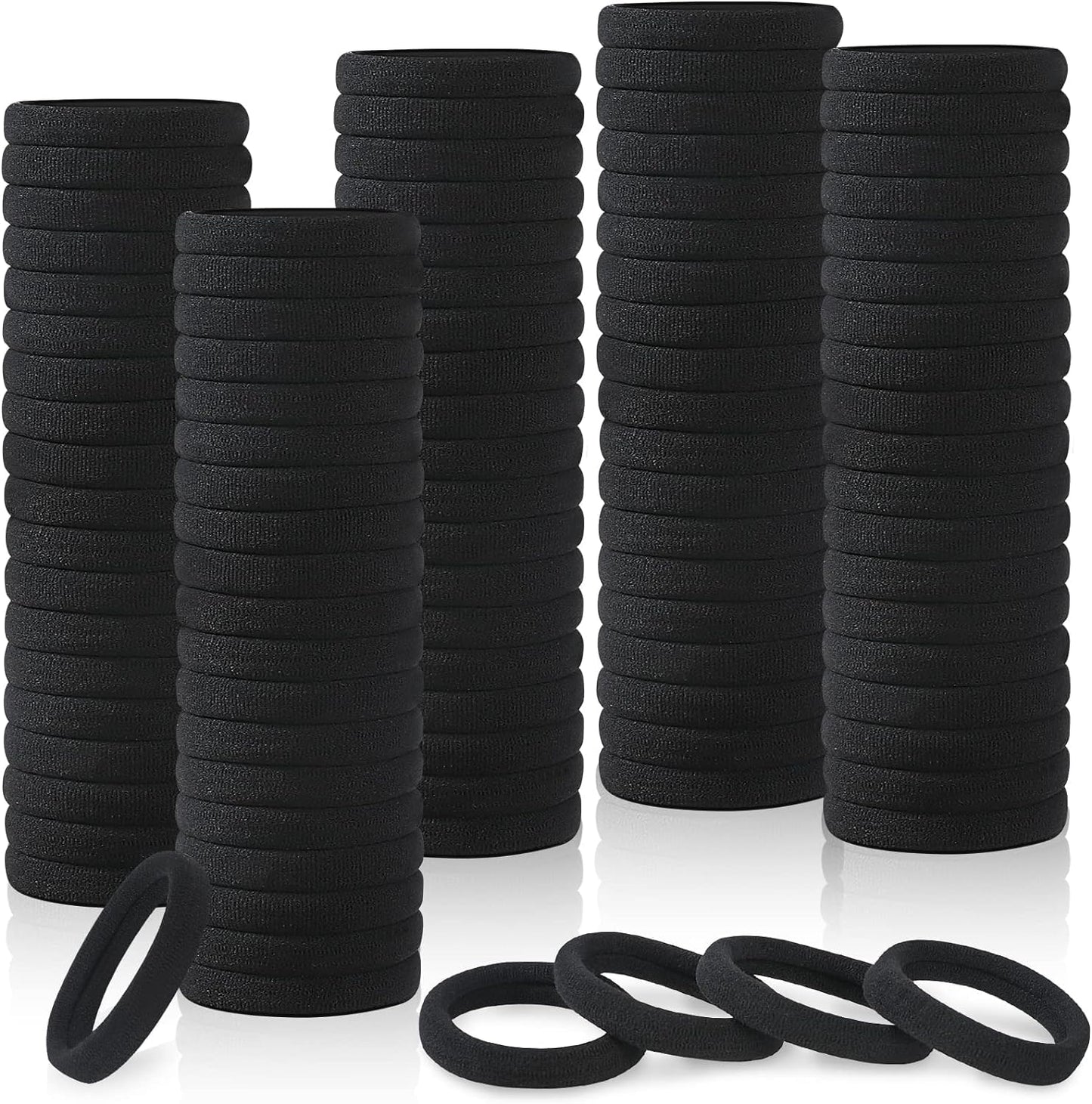 Ligas para Cabello Elásticas de Algodón - Paquete de 100 Piezas, Accesorios para el Cabello sin Costuras - Ideal para Coletas y peinados, para Mujer y Niñas - Color Negro