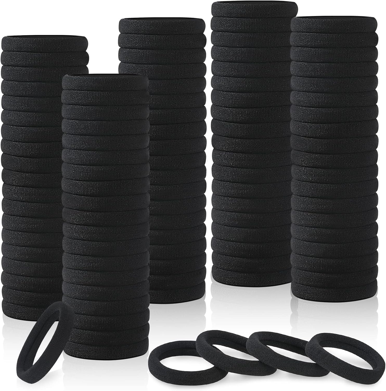 Ligas para Cabello Elásticas de Algodón - Paquete de 100 Piezas, Accesorios para el Cabello sin Costuras - Ideal para Coletas y peinados, para Mujer y Niñas - Color Negro