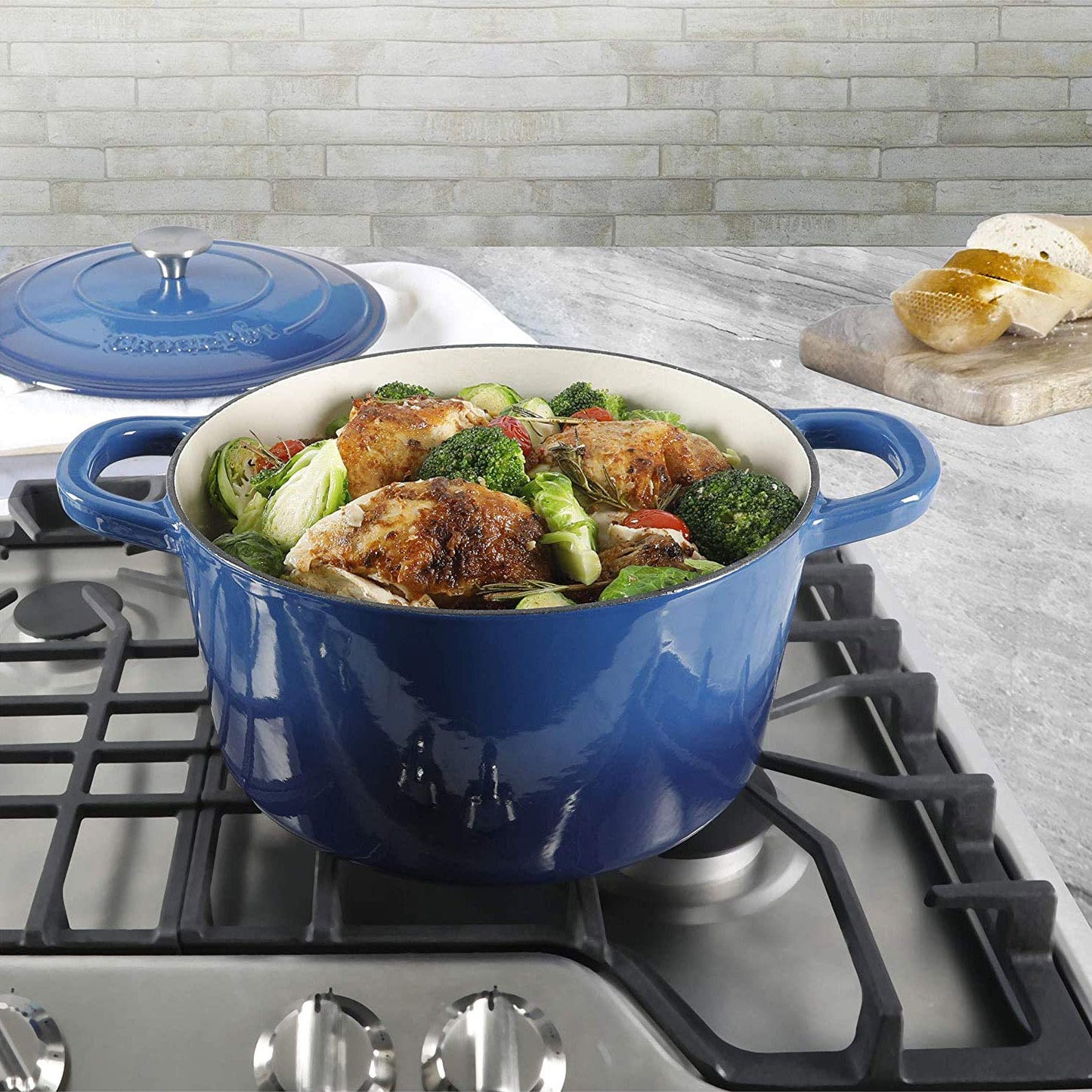 Crock Pot Olla, horno holandés redondo, Sapphire Blue, 7-Quart, 1