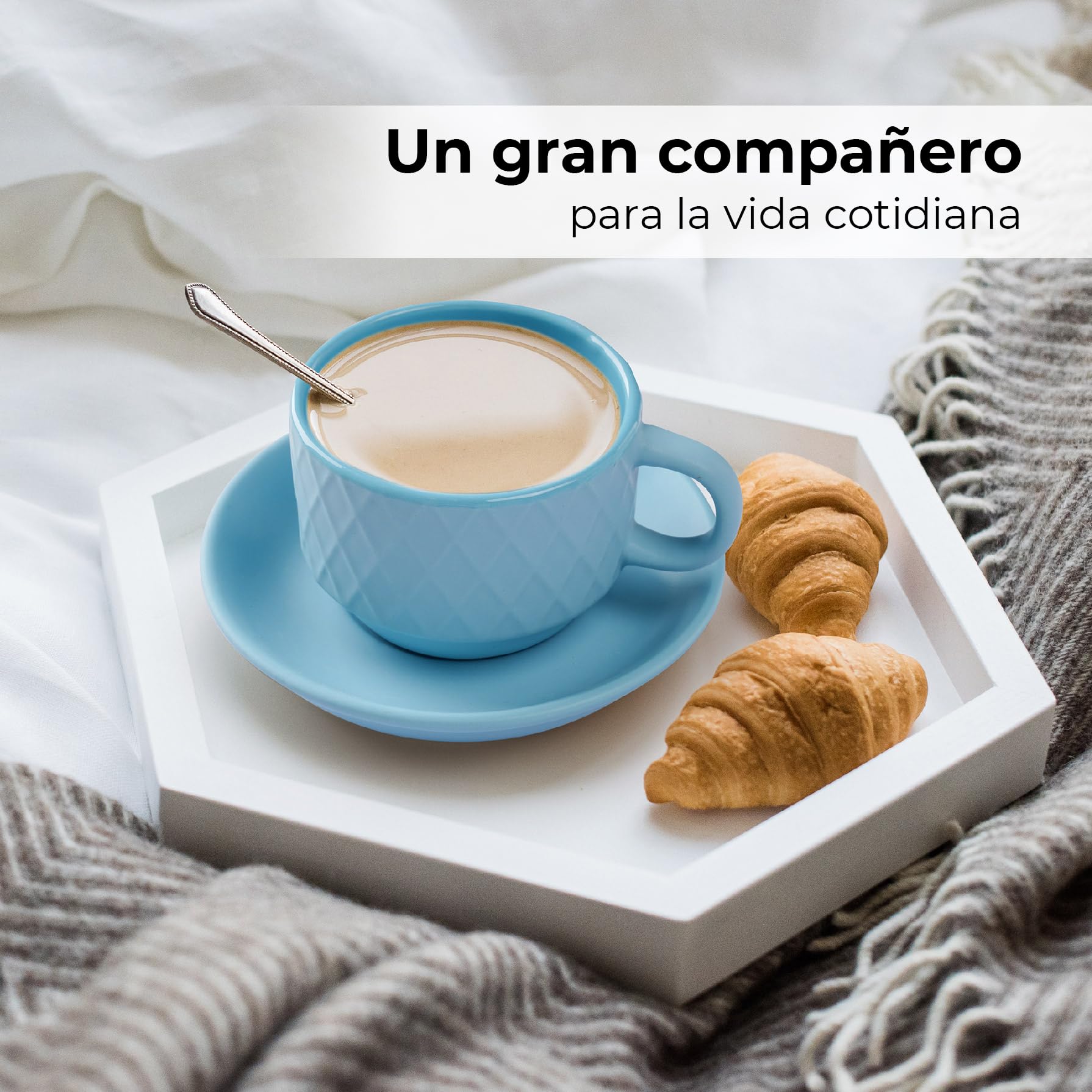 Juego Moderno de Tazas de Café Expreso MIAMIO Azul Océano con Soporte y Platillos