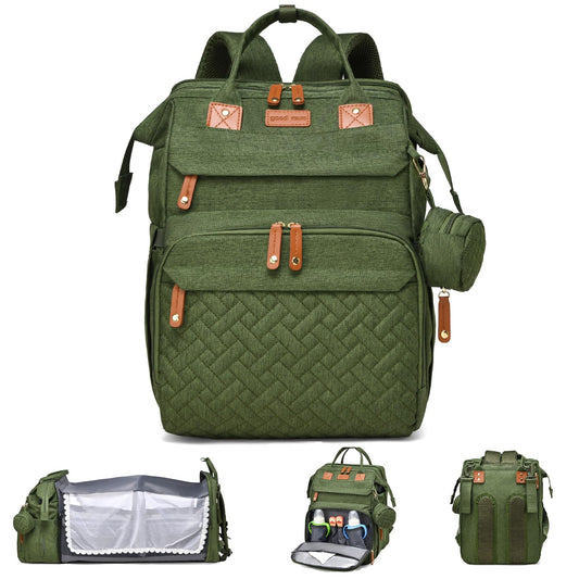 Bolsa de Pañales AHNTTGS Verde Militar Gran Capacidad con Estación Cambiadora y Puerto USB para Mamás y Papás Impermeable