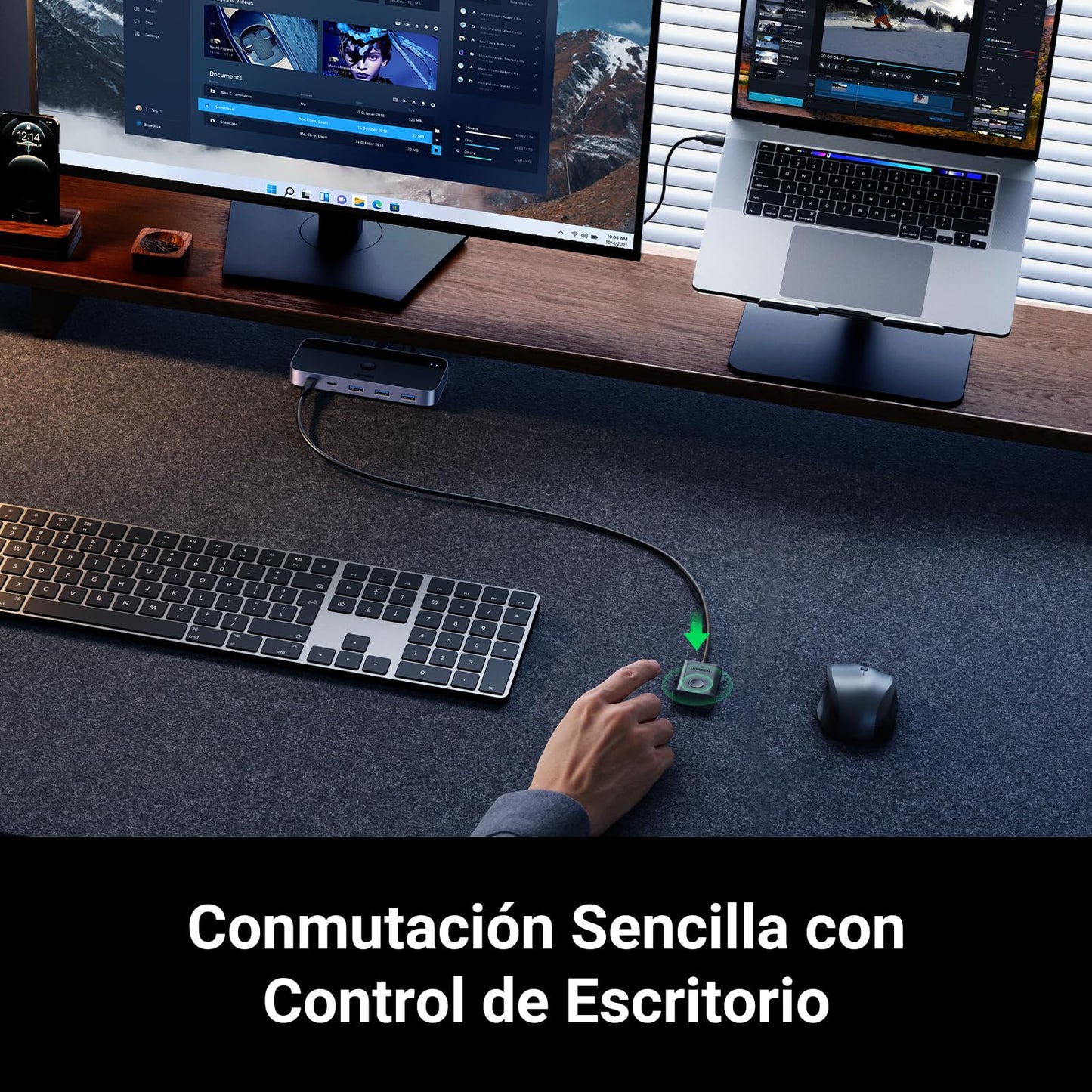 Switch USB C 3.0 UGREEN Negro con Cuatro Puertos para PC y Laptop