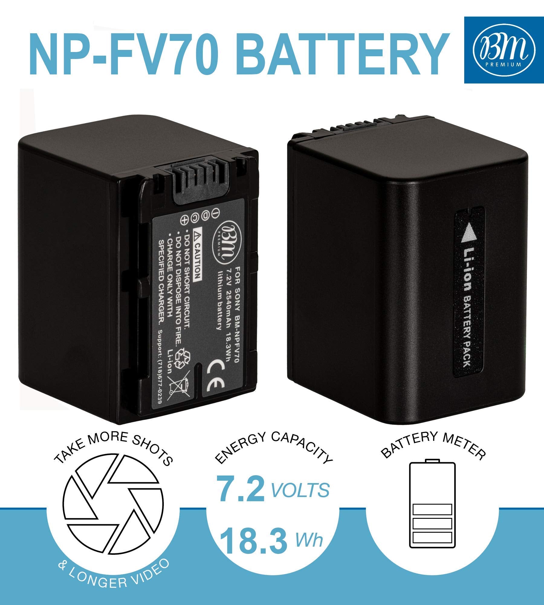 Big Mike's Electronics BM-NPFV70K3-3 Auto Battery Charger Negro - Cargador (Ión de Litio, NP-FV70, 2540 mAh, 7.2 V, Negro, Cargador de batería automático)
