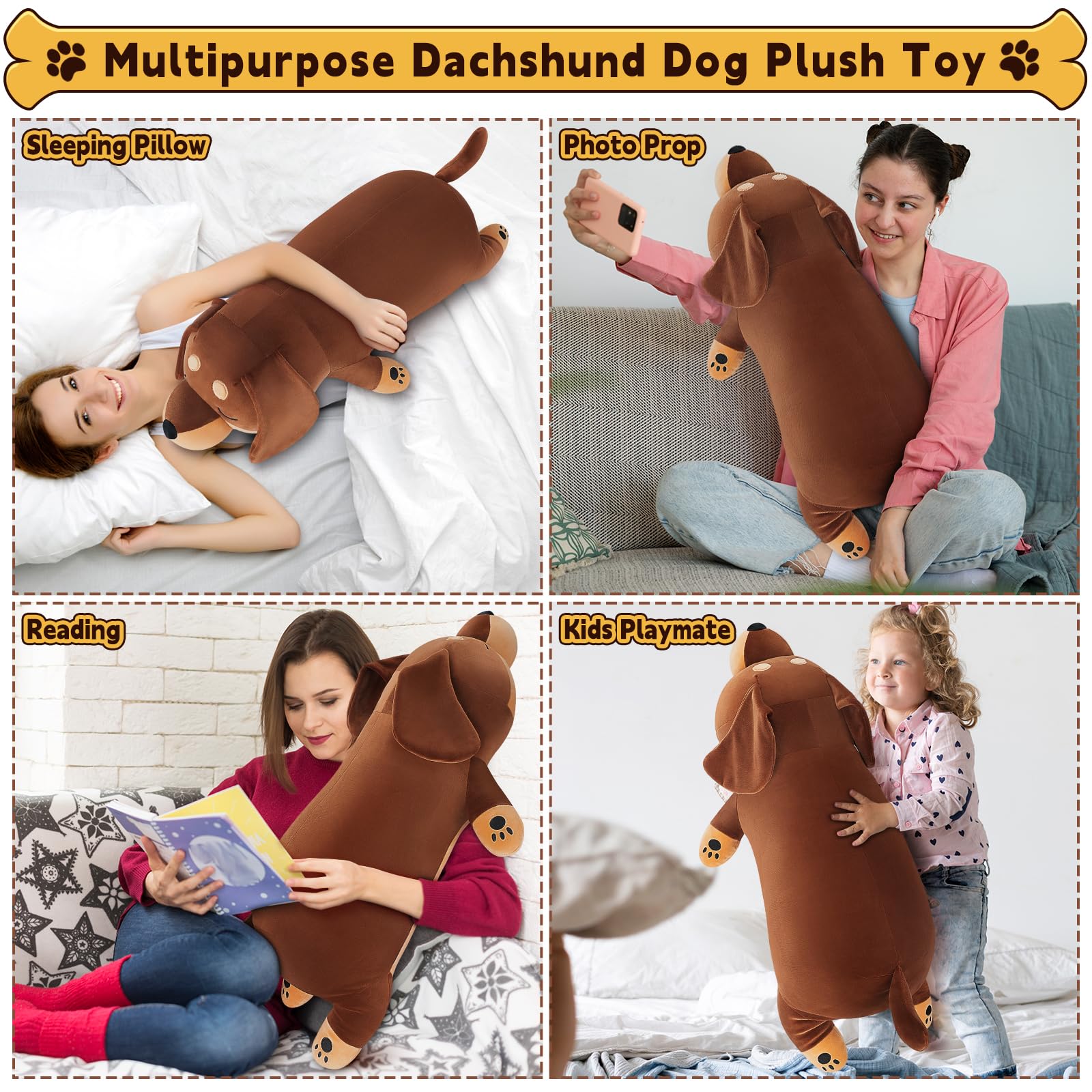 Juguete de peluche gigante de 30 pulgadas para perro salchicha, peluche de peluche Weiner, juguete de peluche grande para dormir, lindo animal de peluche para perro Weiner, regalos de cumpleaños para