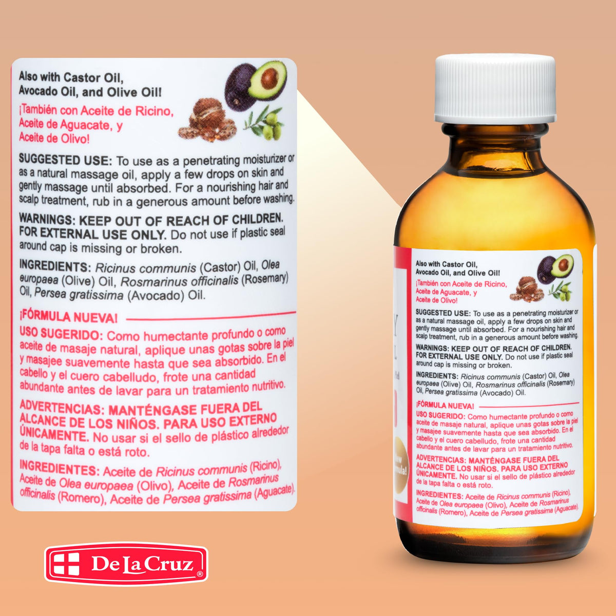De La Cruz Oil of Rosemary Compound for Skin and Hair, No Preservatives, Artificial Colors or Fragrances, Made in USA, 2 FL. OZ.