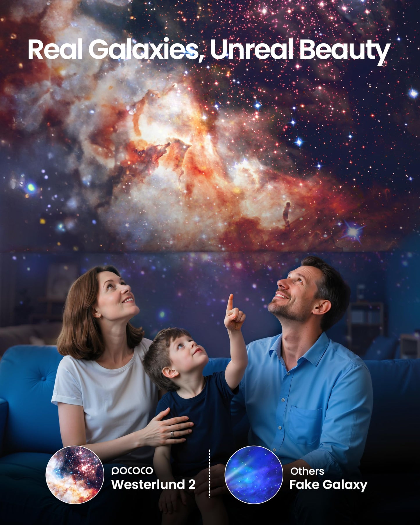 POCOCO Proyector Galaxy para dormitorio con discos de película óptica reemplazables, proyector de estrella del hogar con lente de alta definición, proyector de luz Galaxy para relajarse, estudiar y