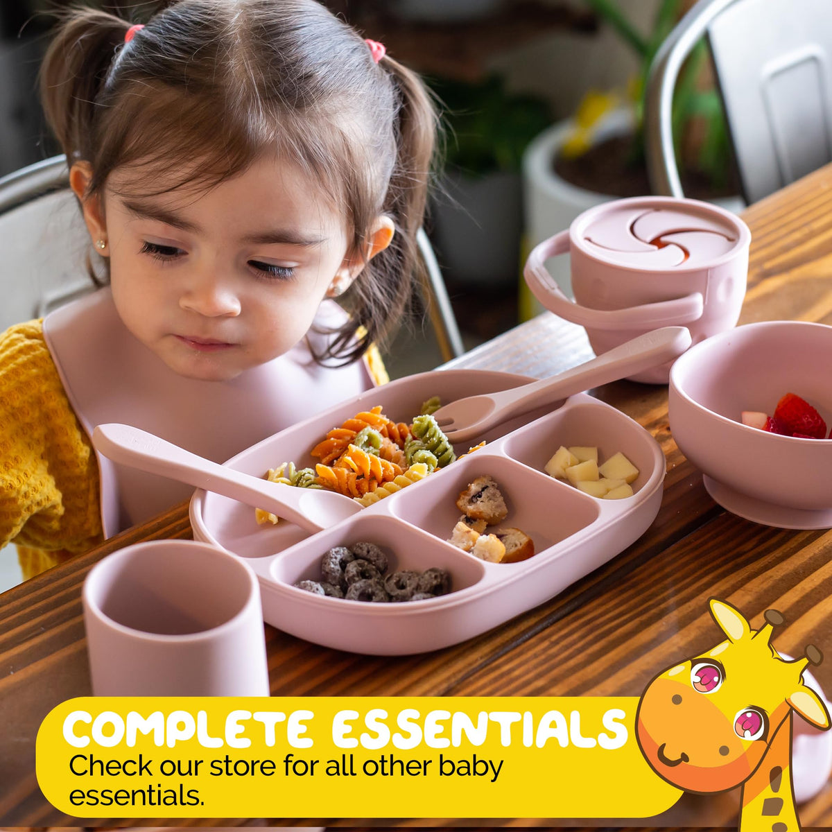 Muqee Peeko Bandeja para bebés con ventosas, Color Rosa. Bandeja para niña. Parte de los artículos Esenciales para la alimentación del bebé. Fabricada en Silicona Segura para bebés.
