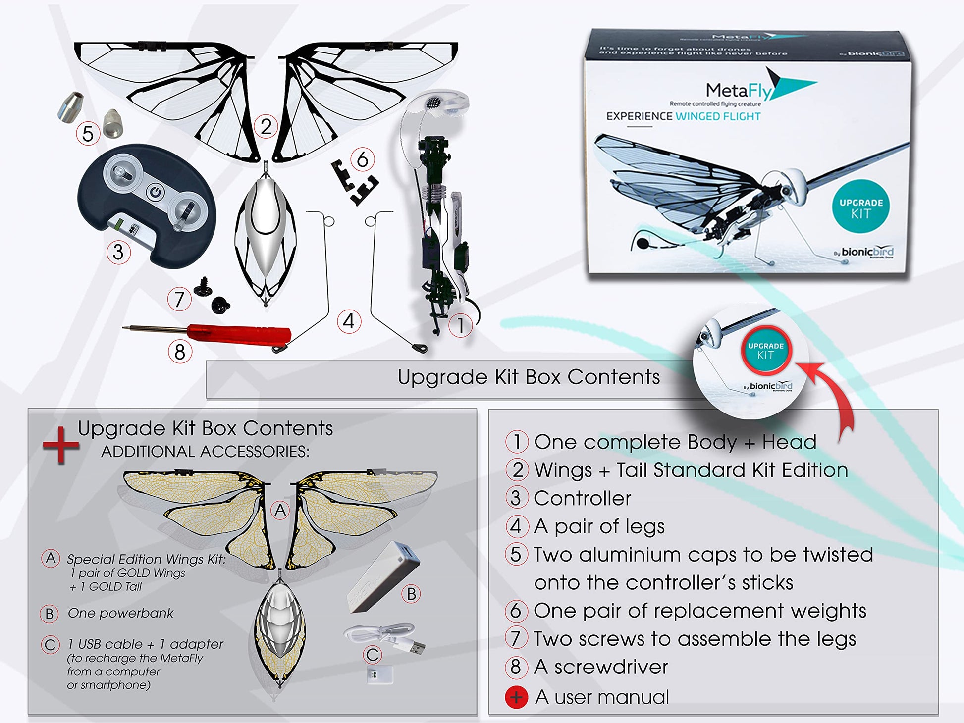 Kit de Actualización MetaFly BionicBird Alta Tecnología Biomimética Electrónica y Radiocontrolada para Uso en Interiores y Exteriores con Accesorios Adicionales
