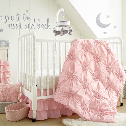 Levtex Baby - Juego de Cama para Cuna de Sauce, Juego de guardería para bebé, Color Rosa, Suave, Juego de 5 Piezas, Incluye Colcha, sábana Bajera, apilador de pañales, calcomanía de Pared y Falda de