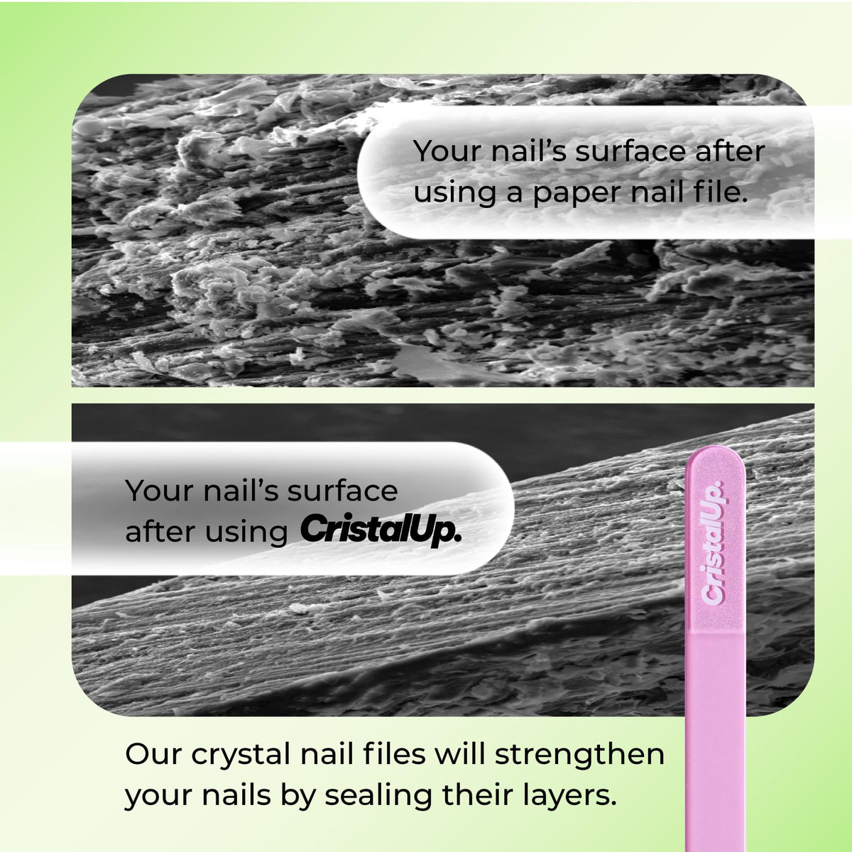 Lima de uñas de cristal Cristal UP de 3 pulgadas, lima de vidrio ideal para el bolso, duradera, ecológica, segura y suave para las uñas, perfecta para viajar a casa, la oficina y en movimiento,