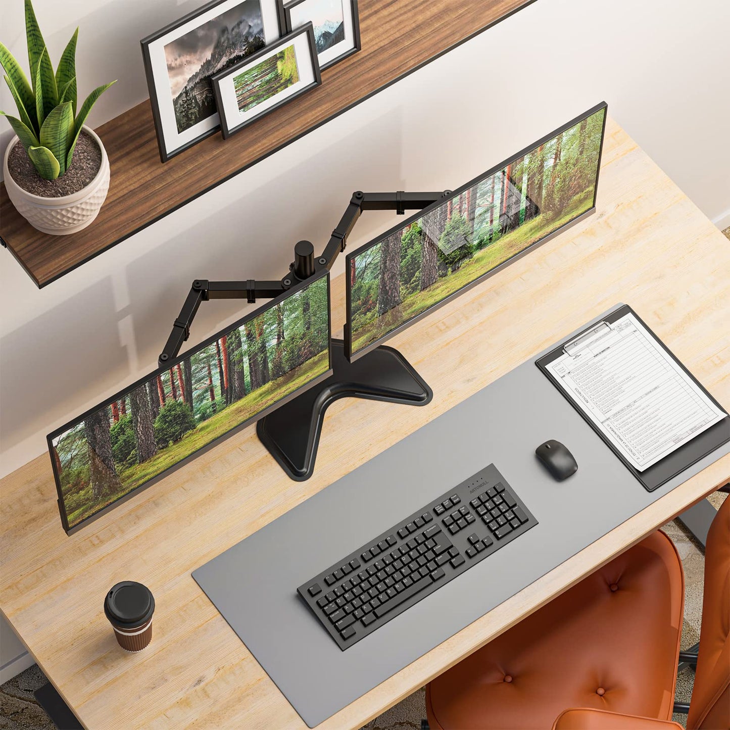 Soporte Doble Monitores WALI Negro con Ajuste de Altura para Escritorio