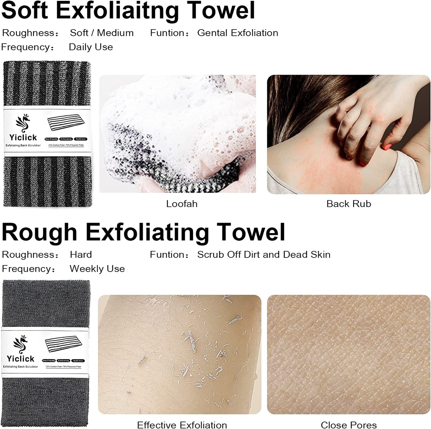 Toallas Exfoliantes Yiclick Beige Suave y Áspero para Piel Sensible y Áspera