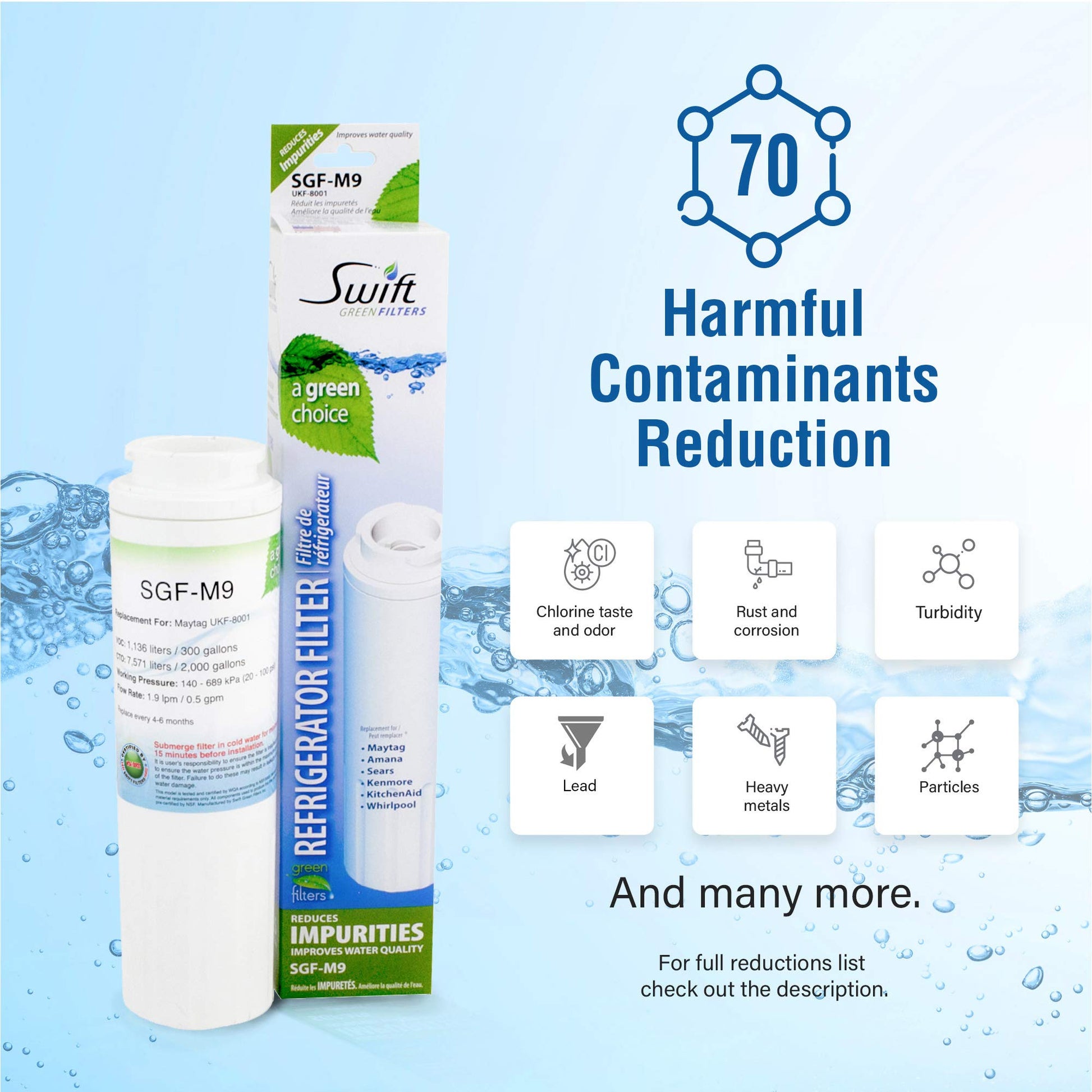 Filtro de Agua Swift SGF-M9 Repuesto para Maytag UKF8001 Whirlpool WF50