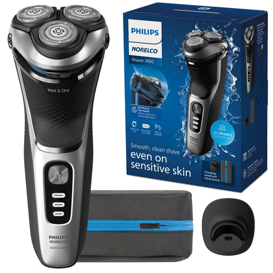 Afeitadora Eléctrica Philips Norelco Serie 3900 Azul Tormenta con P-Cap y Bolsa de Viaje