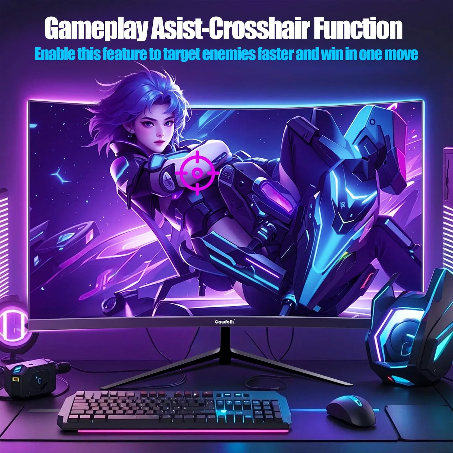 Gawfolk Monitor 27 Pulgadas Gaming Curvo 2K 165Hz, QHD 2560x1440p 144Hz de con AMD FreeSync, sin Parpadeo, HDMI 2.0, DP 1.4, Monitor de PC con Pantalla ultradelgada sin Marco 1800R
