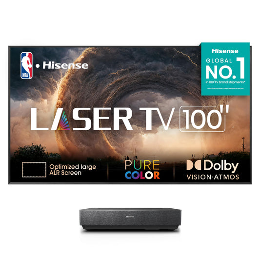 Hisense Laser 4K 100L5H Google TV. Proyector Smart de Tiro ultracorto + Pantalla de 100'' con tecnología ALR