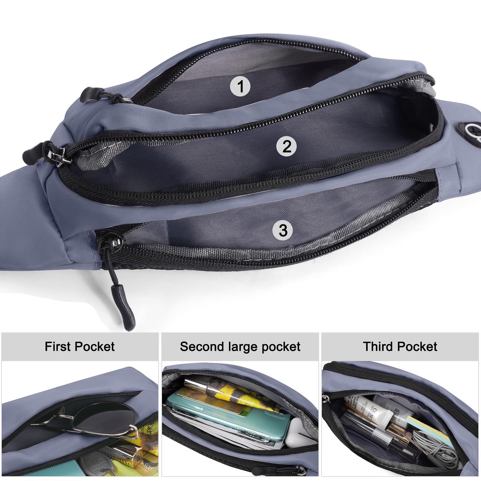 Cangurera para Correr Ultraligeros Riñonera Deportiva Ajustable Nailon Impermeable para Hombre y Mujer-Gris