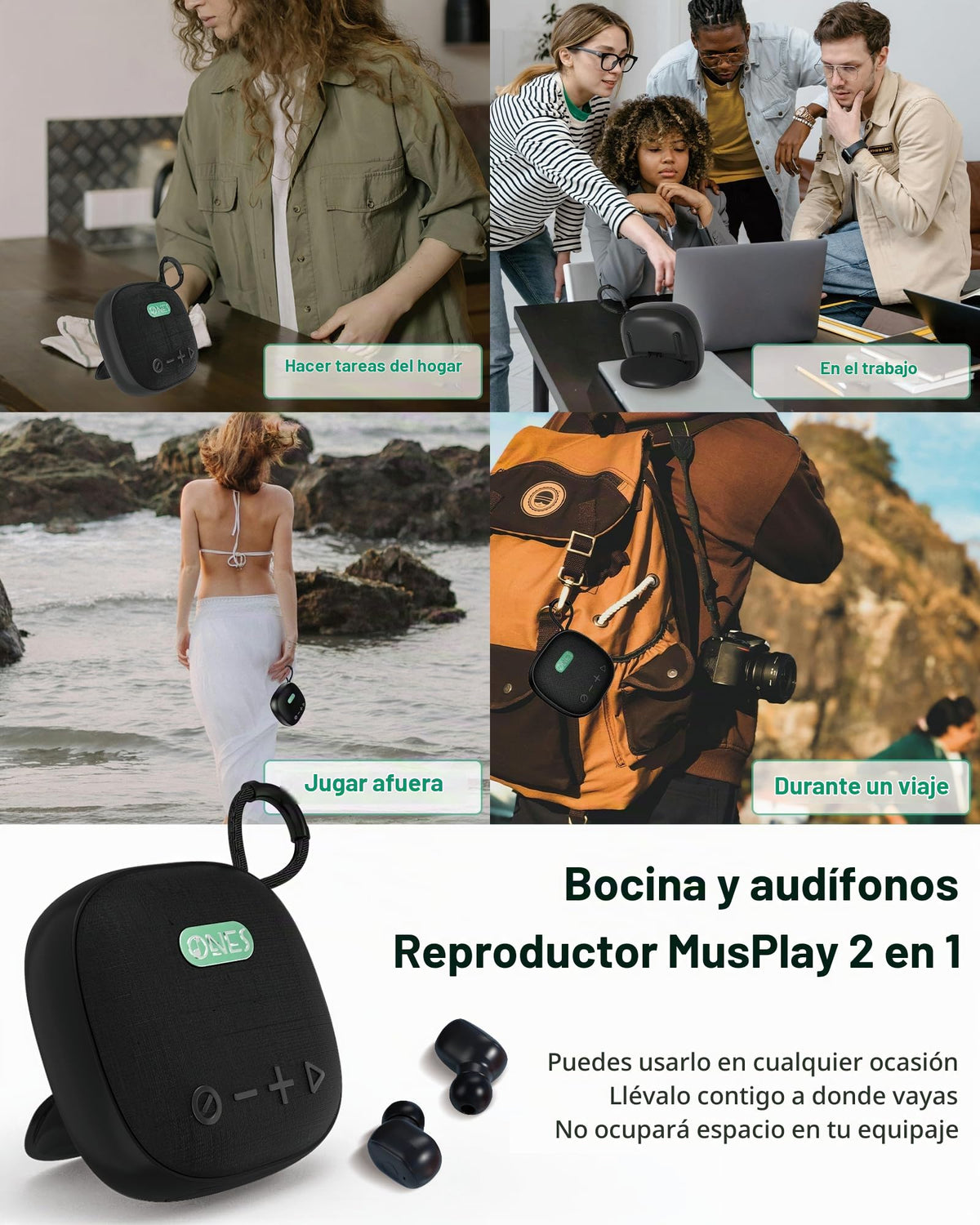 Altavoz Inalámbrico ONES MusPlay Negro 2 en 1 Portátil Compacto Inteligente