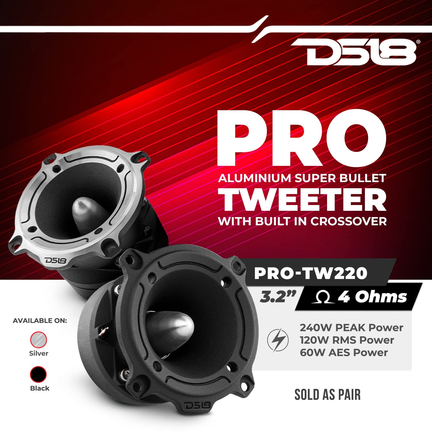 DS18 PRO-TW220 - Tweeter de aluminio superbala de 1" 350W máx. 225W RMS con crossover incorporado (2 altavoces incluidos) (renovado)