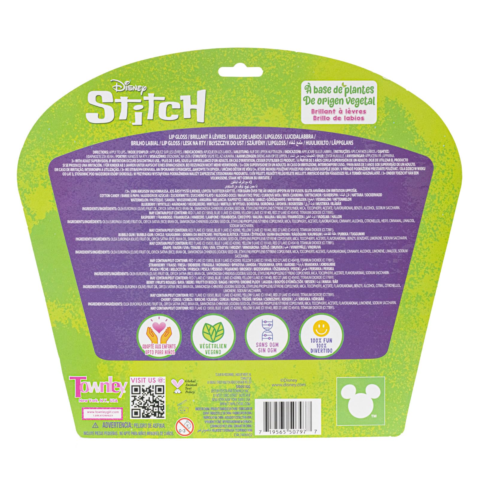 Stitch 10 unidades de brillo para labios de a base de plantas, primer set de maquillaje para niñas, perfecto para fiestas, pijamadas y regalos de cumpleaños, para mayores de 3 años, de Townley Girl