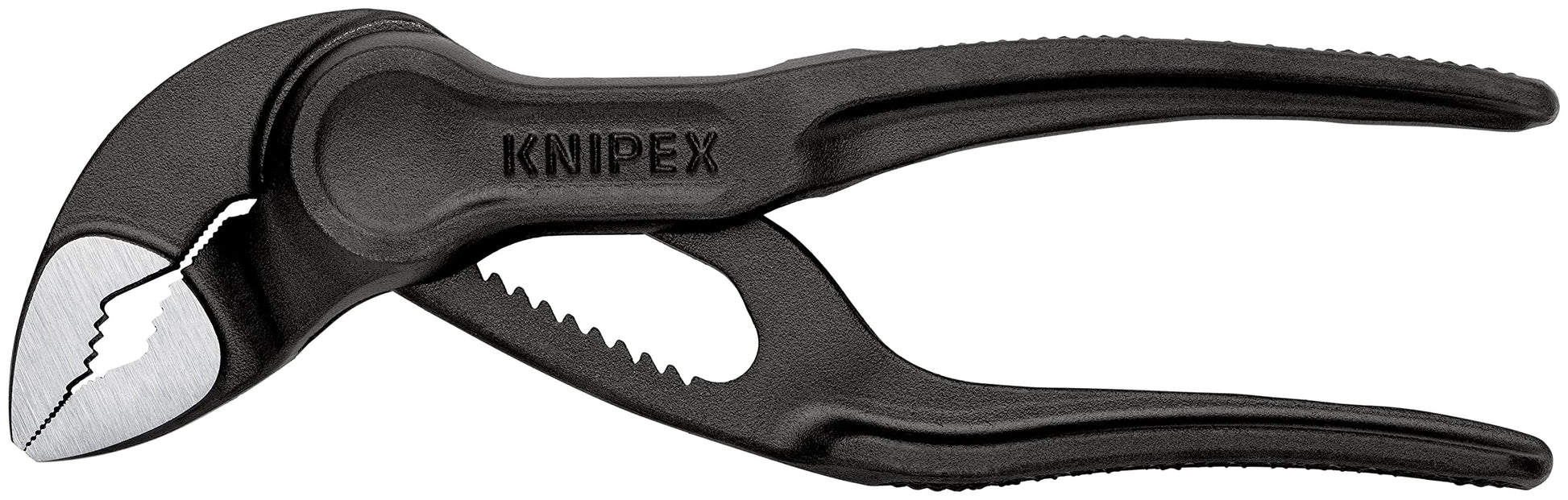 Knipex Cobra XS Mini Alicates para bomba de agua, 100 mm, tuercas a 24 mm, tubos a 28 mm, autobloqueante, ajuste fino mediante botón de empuje, Edc, 87 00 100