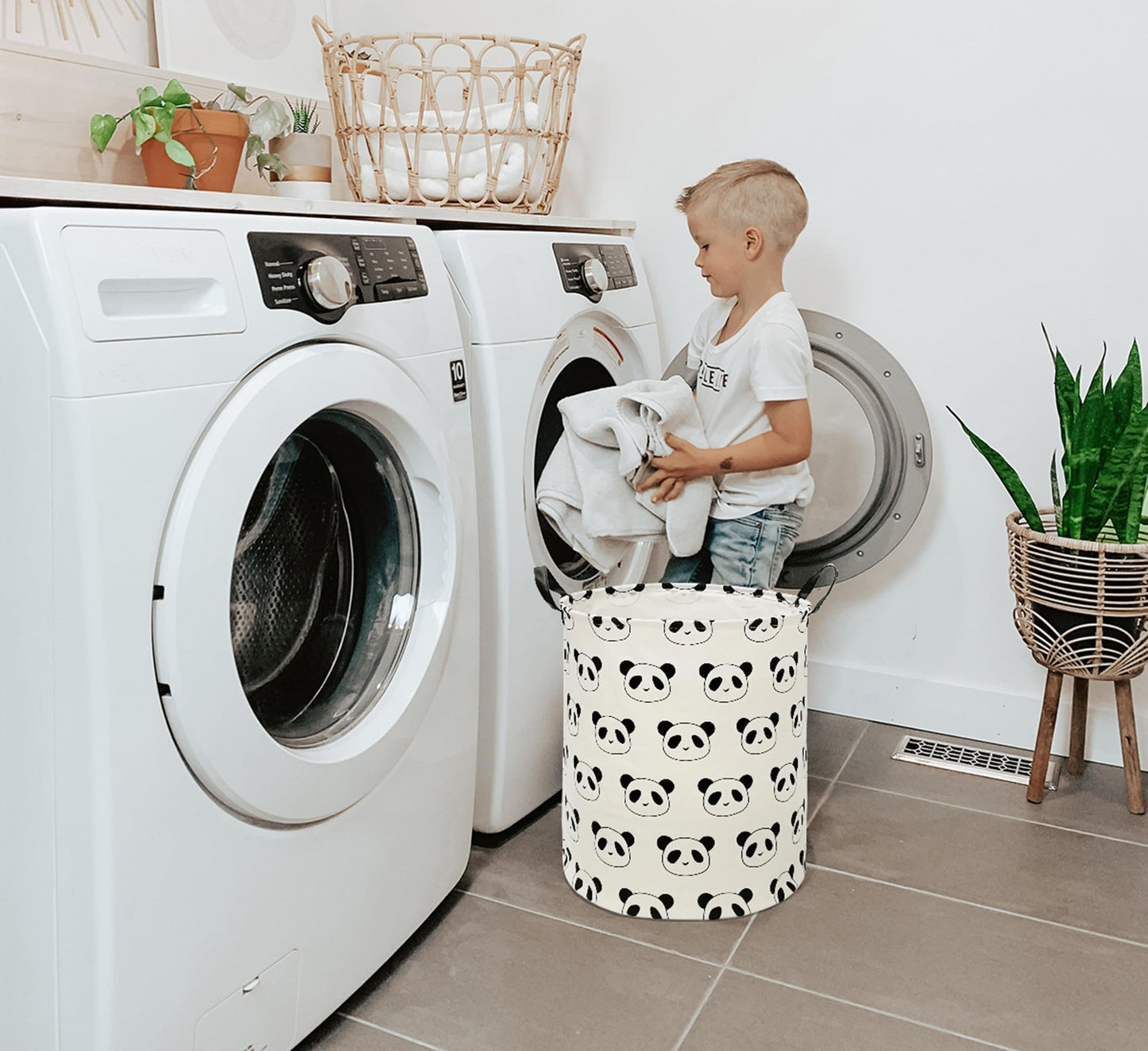 DUYIY Cesta Organizadora para Ropa de Niños con Asa Cesta de Almacenamiento para la Lavandería Organizador de Juguetes Caja de Ropa Cesta para Guardería Cesta de Regalo con Asas (Panda)