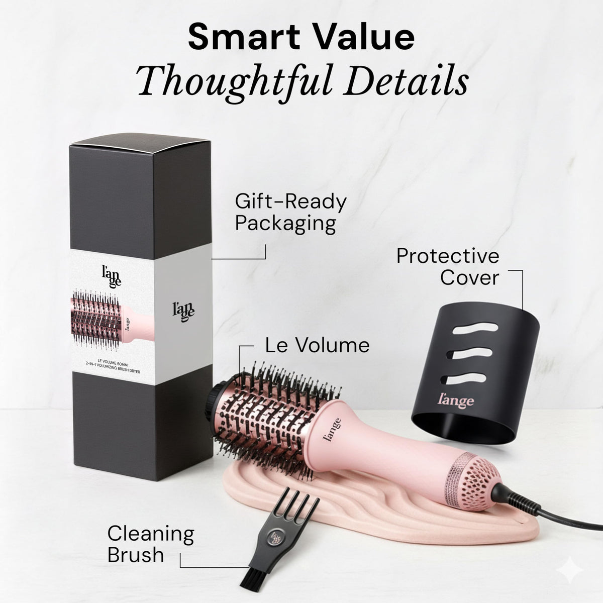 Cepillo Secador de Titanio L'ANGE HAIR Blush 2 en 1 para Cabello Suave y sin Frizz