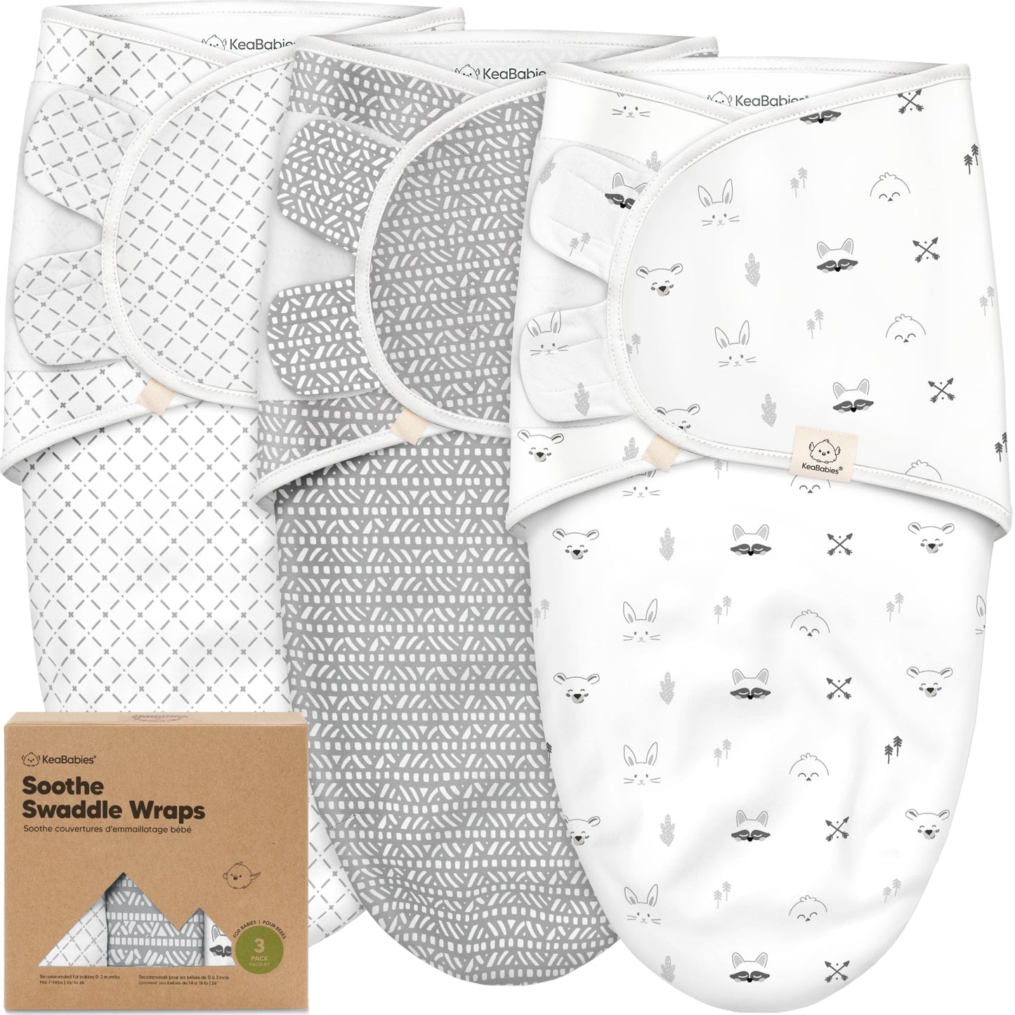 KeaBabies 3-Pack Organic Baby Swaddle Sleep Sacks - Pañuelos para bebés 0-3 Meses, Bebé, Niños, Niño suave y confortable Niño Nórdico