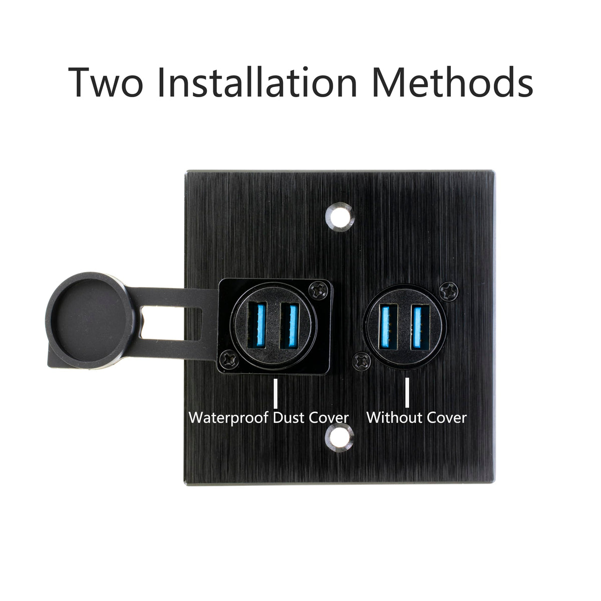 Adaptador de Montaje USB 3.0 YiKaiEn Negro Dual Hembra a Hembra con Cubierta Impermeable para Transferencia de Datos de 5 Gbps