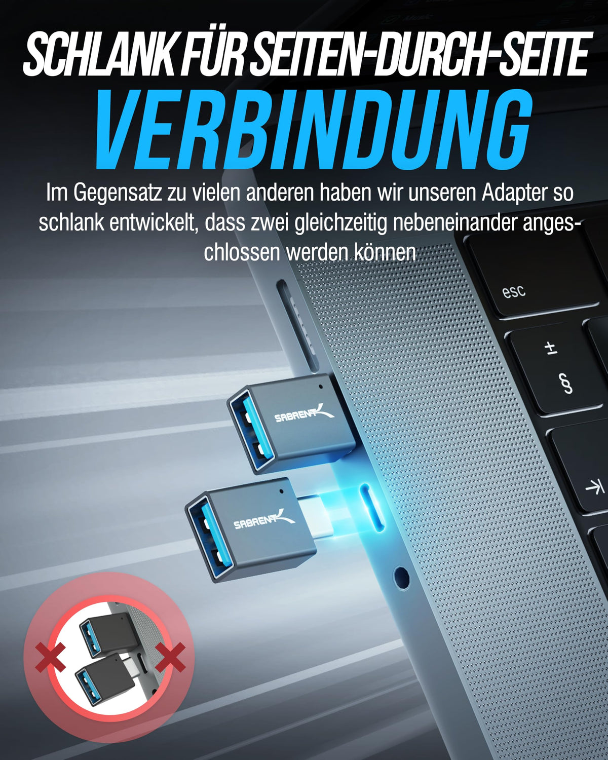 Adaptador USB C SABRENT Negro, Convertidor USB 3.2 Tipo C Hembra a USB-A Macho, Transferencia de Datos de 10 Gbps, Paquete de 4