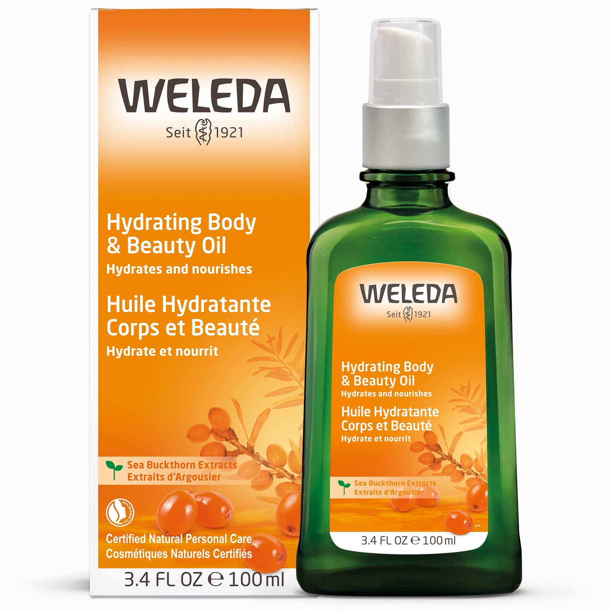 Weleda Hydrating Sea Buckthorn Body and Beauty Oil, 3.4 Fluid Ounce, Plant Rich Body and Beauty Oil with Sea Buckthorn and Sesame Oils
