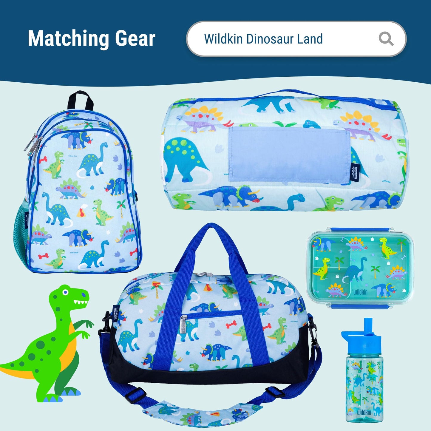 Wildkin - Recipientes de comida para niños, apilables, herméticos y aptos para lavaplatos, juego de 3 unidades - Dinosaur Land