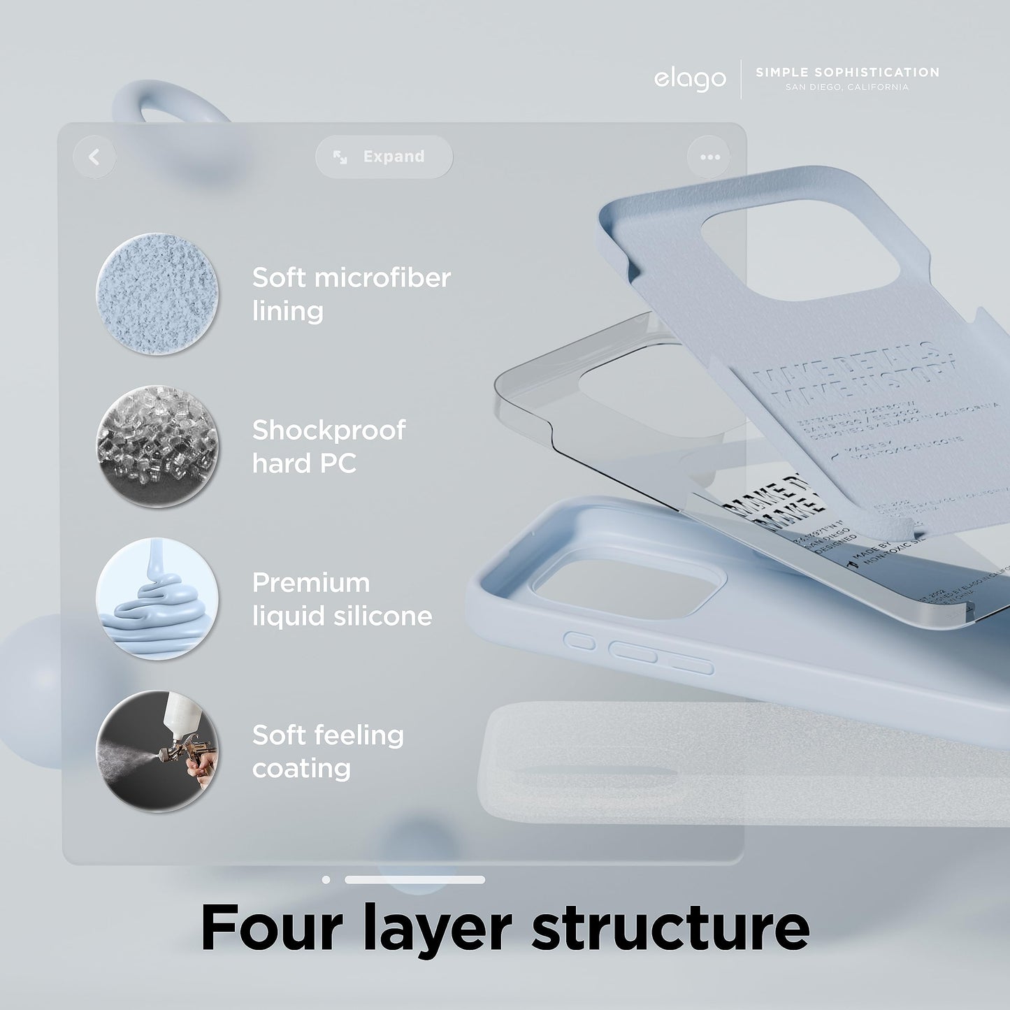 Funda Silicona Líquida elago Azul Celeste Compatible con iPhone 15 Pro con Estructura a Prueba de Golpes y Forro de Microfibra Suave