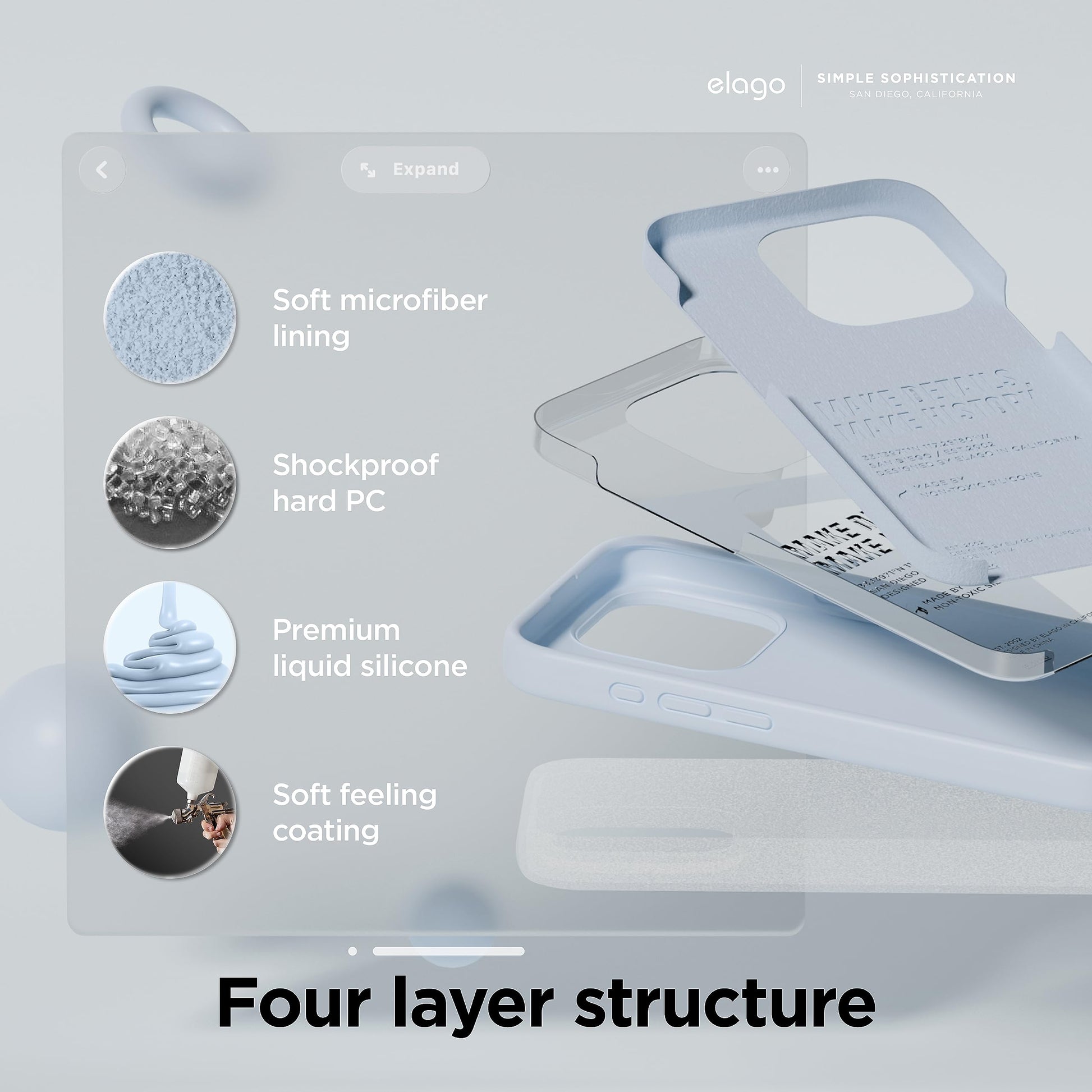 Funda Silicona Líquida elago Azul Celeste Compatible con iPhone 15 Pro con Estructura a Prueba de Golpes y Forro de Microfibra Suave