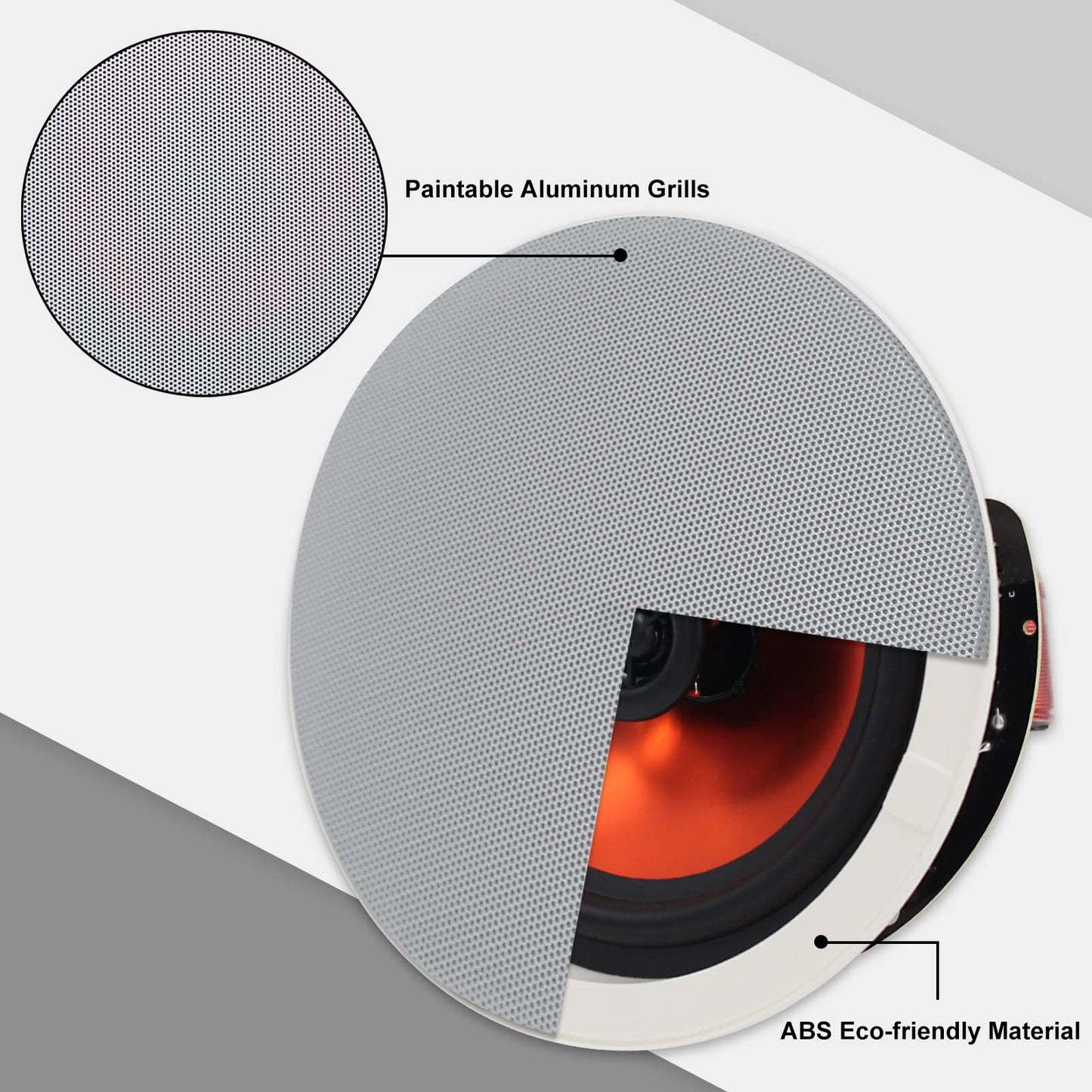 Herdio Altavoces Compatibile con Bluetooth universales de 2 vías para Montaje Empotrado en Pared en Techo de 6.5 Pulgadas, Potencia máxima de 300 vatios, diámetro de Corte de 7.6 Pulgadas (un par)