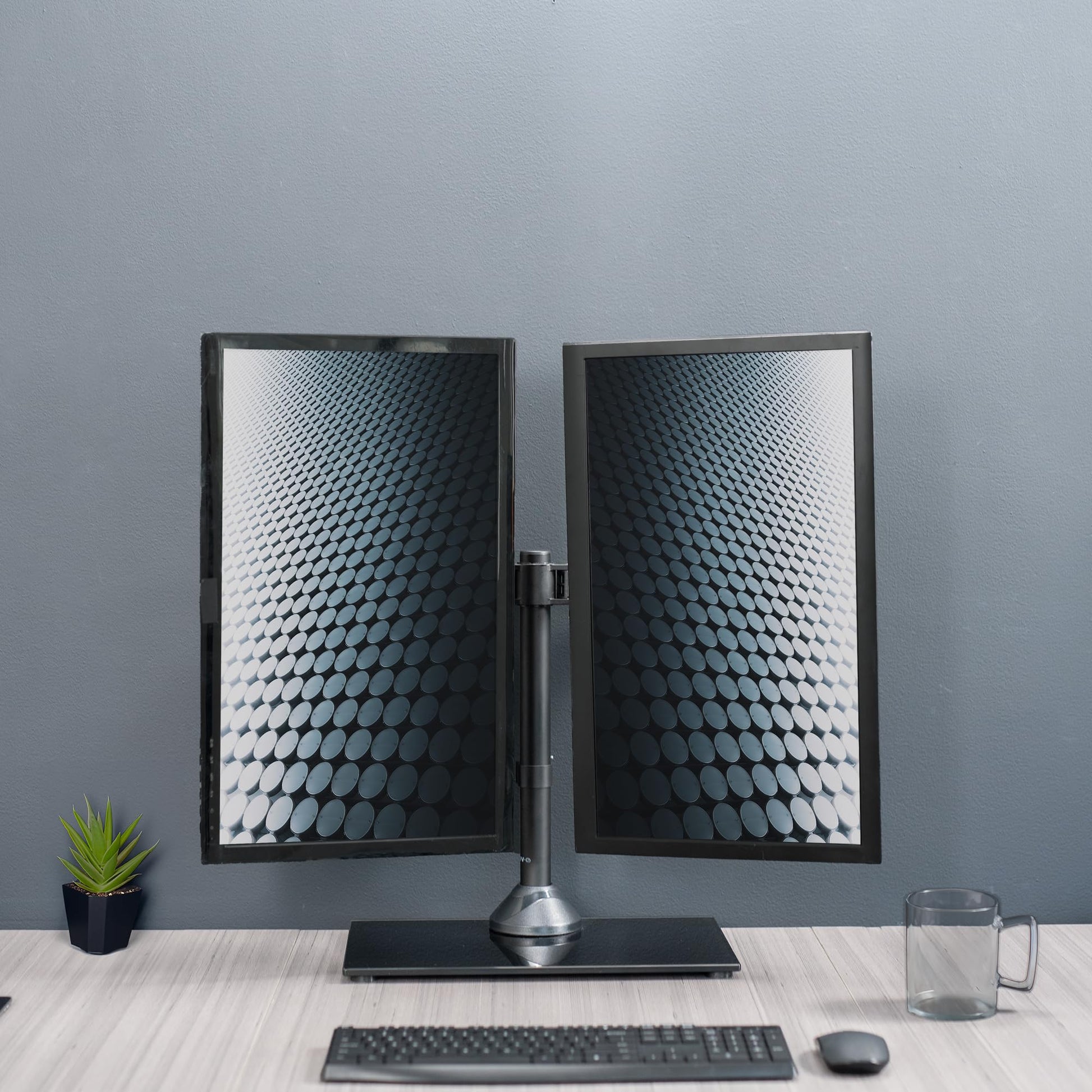 Soporte de Monitor Doble VIVO Negro Independiente con Base de Vidrio Elegante y Brazos Ajustables
