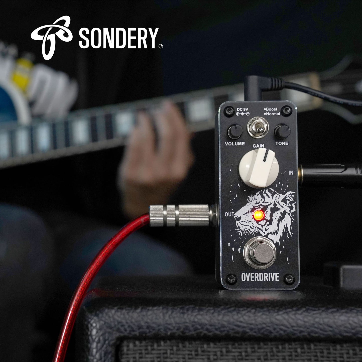 Pedal de Sobremarcha Sondery Rojo con 2 Modos de Impulso y True Bypass para Guitarras Eléctricas