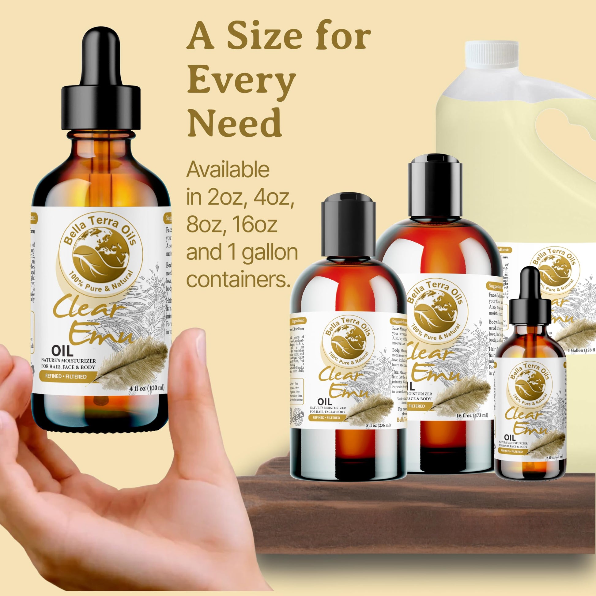 NEW Ultra Clear Emu Oil. 4oz. Australian. Fully Refined. Organic. 100% Pure. Anti-inflammatory. Hexane-free. Soothes Skin. Promotes Hair Growth. Natural Moisturizer. For Hair, Skin, Stretch Marks.