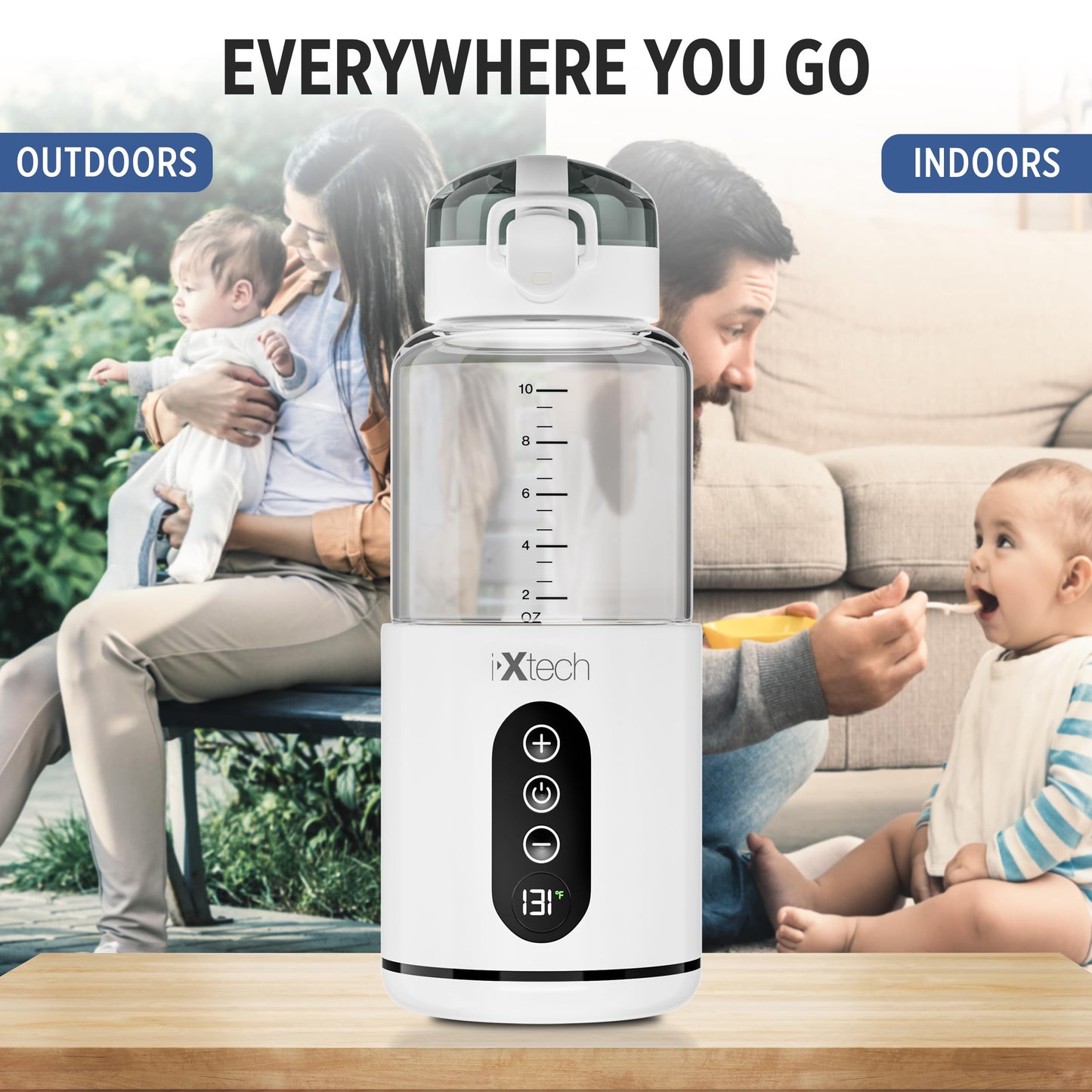 IXTECH Calentador de agua portátil para viajes, leche materna instantánea, calentador de botella portátil de agua con control de temperatura, recargable, inalámbrico