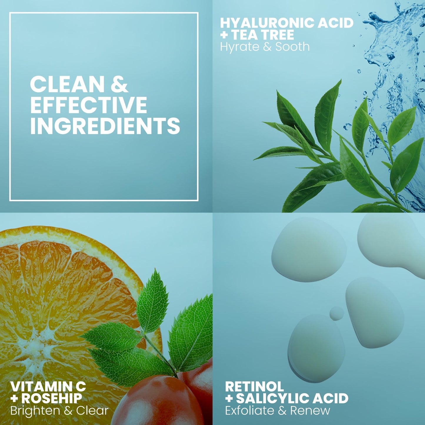 Eva Naturals suero de vitamina C más 2% de retinol, 3,5% de niacinamida, 5% de ácido hialurónico, 2% de ácido salicílico, 10% de MSM, 20% de vitamina C – suero de limpieza de la piel – reparación antienvejecimiento de la piel, suero facial (2 oz)
