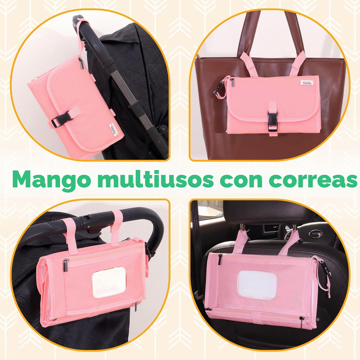 Kopi Baby - Cambiador de pañales portátil para bebé, bolsa de viaje con bolsillo para toallitas, tapete cambiador portátil de diseño inteligente, kit de estación de viaje para bebés, regalo para niñas